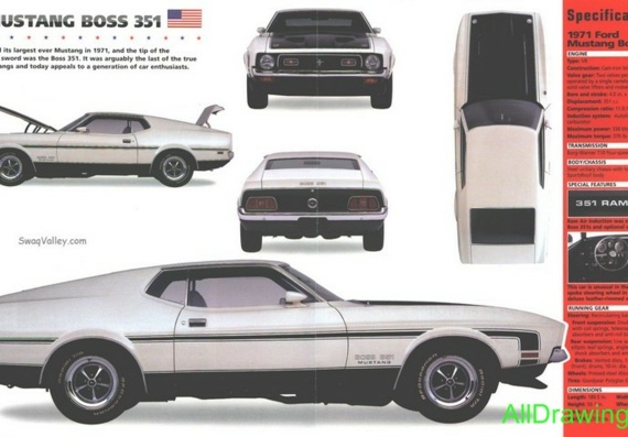 Ford Mustang Boss 351 (1971) (Ford Mustang Boss 351 (1971)) - drawings (drawings) of the car